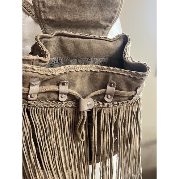 El Vaquero Backpack Fringe Boho Leather Turquoise Studded Taupe